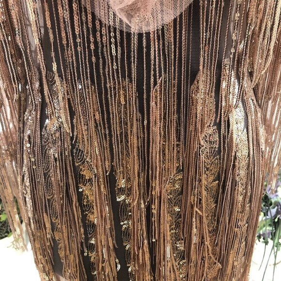 Bella Barnett Mini Dress Tassel Sequined Fringe Rose Pink Small - Picture 11 of 12